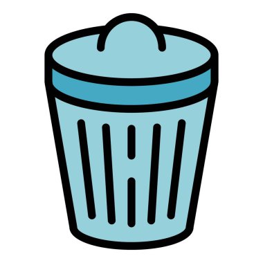 Metal çöp kutusu ikonu ana hatları vektörü. Çöp torbası. Çöp plastik rengi düz