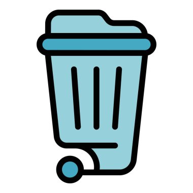 Çöp arabası ikonu ana hat vektörü. Çöp torbası. Çöp kutusu rengi düz