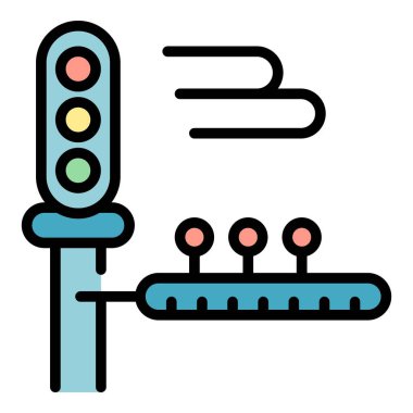 Demiryolu trafik ışıkları ikon ana hat vektörü. Demiryolu treni. Yol geçiş rengi düz
