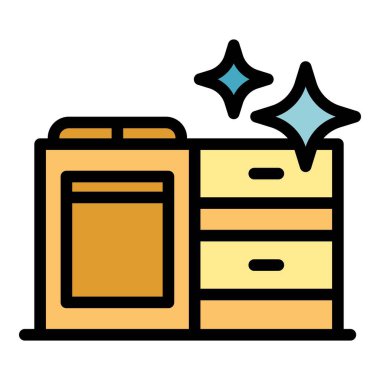 Temiz mutfak ikonu ana hatları vektörü. Lavabo. Ev musluğu rengi düz