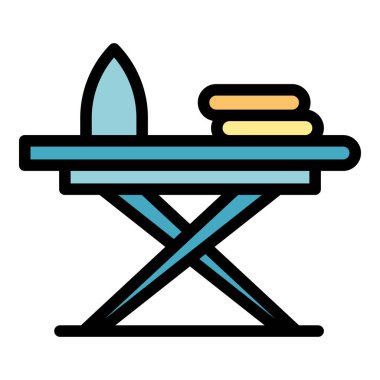 Ütü simgesi dış hat vektörü. Demir masa. Elektrikli gömlek rengi düz