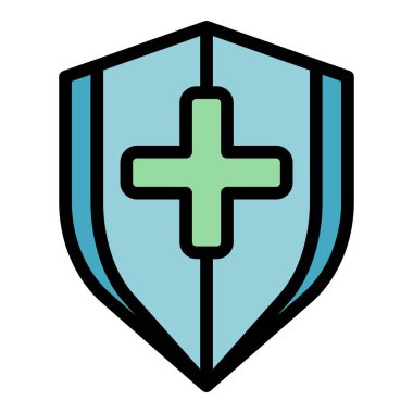 Tıbbi kalkan ikonu ana hat vektörü. Sağlık kartı. Güvenlik bakım rengi düz