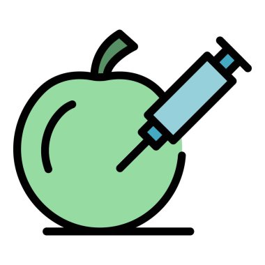 Şırınga kirliliği elma ikonu ana hatları vektörü. Güvenlik virüsü. Salgın hastalık rengi düz