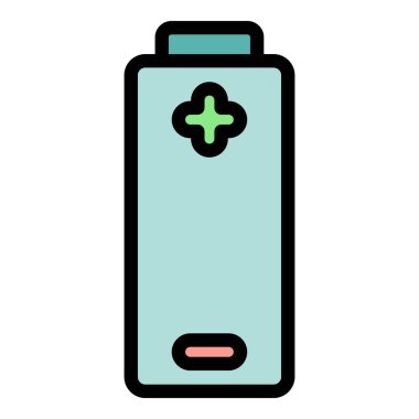 Batarya dolgu ikonu dış hat vektörü. Şarj aletleri. Elektrik enerjisi rengi düz