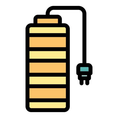 Tam şarj simgesi dış hat vektörü. Gücü şarj et. Mobil yük rengi düz