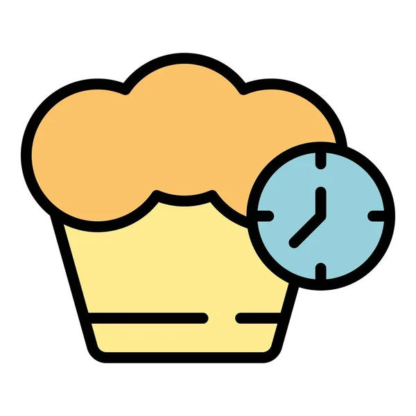 烹饪时间图标轮廓矢量 计时器厨师 菜色扁平 — 图库矢量图片