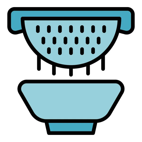 Bowl Passoire Passoire Icône Contour Vecteur Ustensiles Cuisine Pâtes Couleur — Image vectorielle