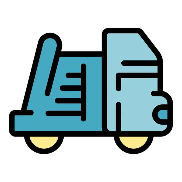 Ícone Caminhão Lixo Contorno Vetor Saco Lixo Resíduos Plástico Cor — Vetor de Stock