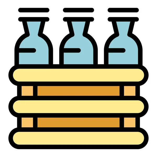 Umrissvektor Für Weinflaschenschachteln Trinkparty Alkohol Kulinarische Farbe Flach — Stockvektor