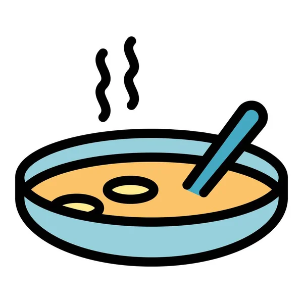 Καυτό Εικονίδιο Σούπα Διάνυσμα Περίγραμμα Μπολ Φαγητού Αλεύρια Ατμού Επίπεδη — Διανυσματικό Αρχείο
