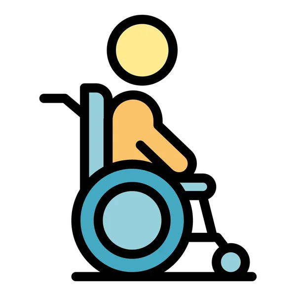 Homem Cadeira Rodas Ícone Contorno Vetor Pessoa Com Deficiência Antiga — Vetor de Stock