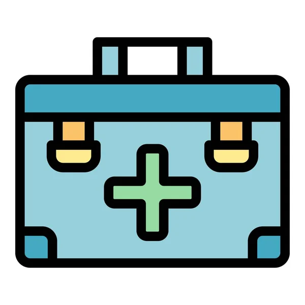 医療援助キットアイコンアウトラインベクター 緊急ボックス ヘルスケースカラーフラット — ストックベクタ