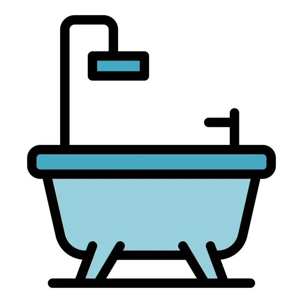 Umrissvektor Für Badewannen Symbole Dusche Badewanne Vorhanden Wasserblase Farbe Flach — Stockvektor