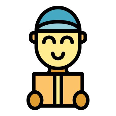 Teslimatçı kutusu ikon ana hatları vektörü. Yer değiştirme servisi. Ev rengini düz taşı