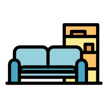 Oda kanepesi ikonu ana hat vektörü. Taşıma servisi. Kutu teslim rengi düz