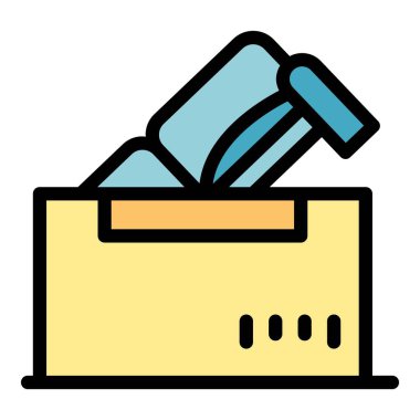 Koltuk dağıtım ikonu ana hatları vektörü. Ev taşınıyor. Ev rengini düz taşı