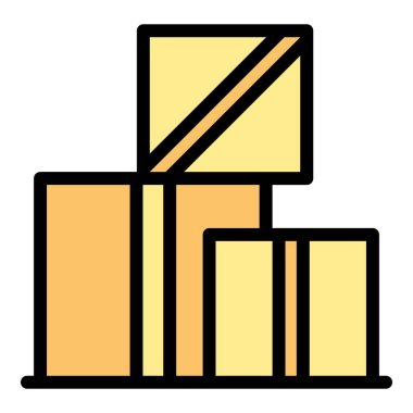 Ev dağıtım kutusu ikonu ana hatları vektörü. Taşıma servisi. Mobilya şirketi rengi düz