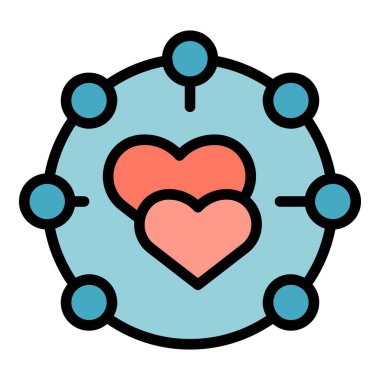 Şema topluluğu simgesi ana hatları vektörü. Değer servisi. Güven ilişkisi rengi düz