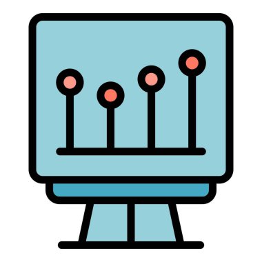 İş trendi afiş simgesi ana hatları vektörü. Site seo. Bilgi ağı rengi düz