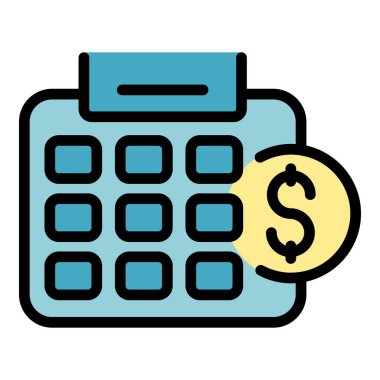 Hesap makinesi seo ikon ana hatları vektörü. Kart araması. Sitenin iş rengi düz