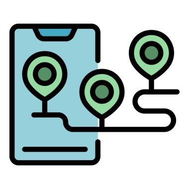 Dükkan güzergahı ikonu ana hat vektörünü kaydet. Harita noktası. Satın alma düğmesi rengi