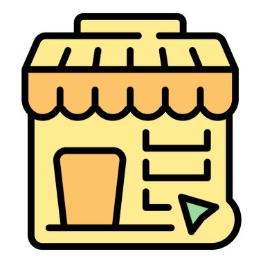 Mobil uygulama noktası simgesi ana hatları vektörü. Haritayı sakla. Pazar oku rengi düz