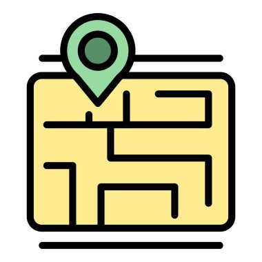 Çevrimiçi işaret simgesi ana hatları vektörü. Haritayı sakla. Pin noktası rengi düz