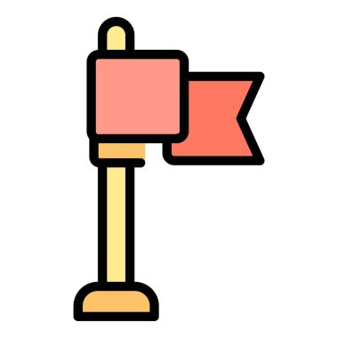 Bayrak noktası simgesi ana hat vektörü. Dükkan haritası. GPS alışveriş merkezi rengi düz