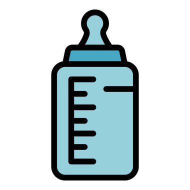 Süt şişesi ikonu ana hatları vektörü. Bebek bardağı. Gıda taze renk düz