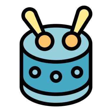 Oyuncak davul simgesi ana hatları vektörü. Davul aleti. Grup müzik rengi düz