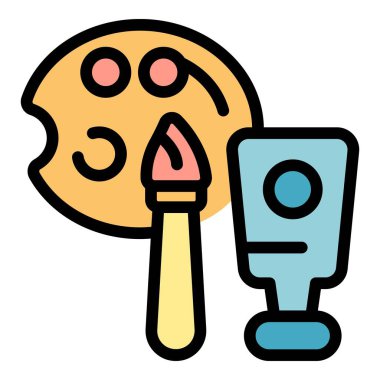 Boyama araçları ana hatlı vektör. Alet fırçası. Sanatçı sehpası rengi düz