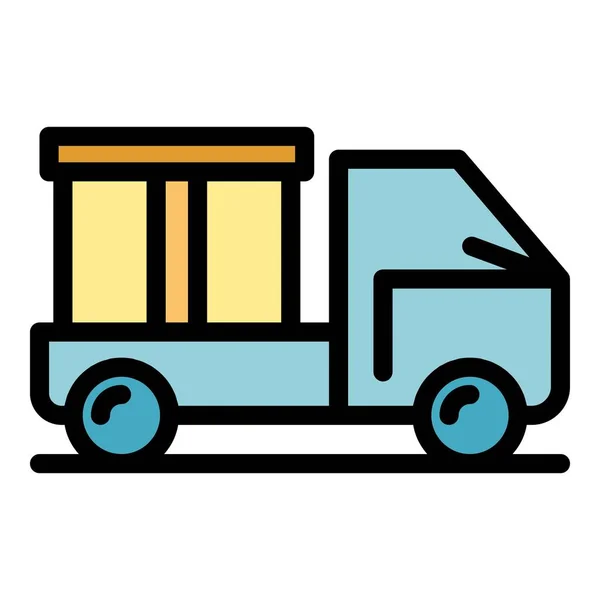 Σπίτι Μεταφορά Φορτηγό Εικονίδιο Περίγραμμα Διάνυσμα Έπιπλα Σπιτιού Μετακίνηση Σπίτι — Διανυσματικό Αρχείο
