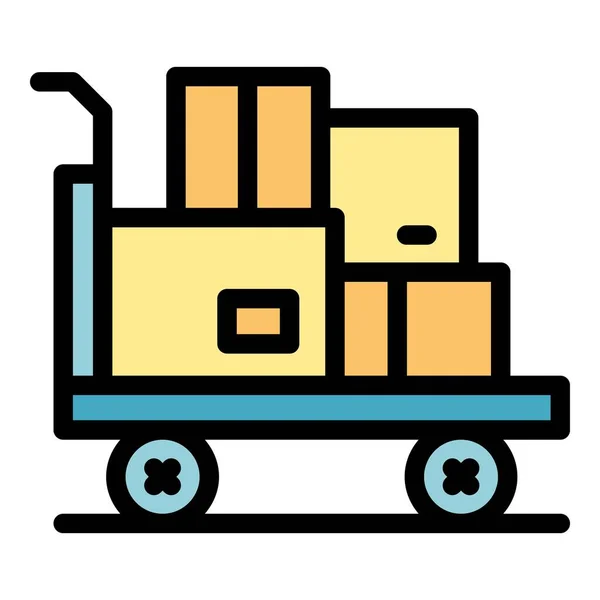 Boîte Panier Icône Contour Vecteur Déménagement Cargo Entreprise Couleur Plat — Image vectorielle