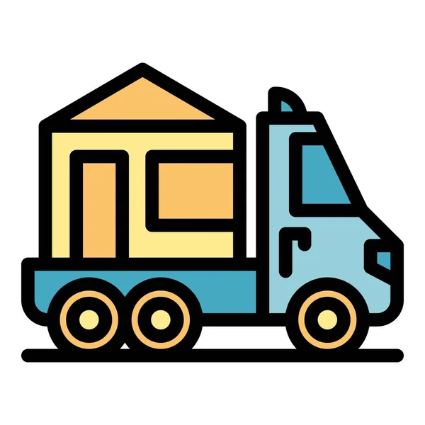 Ikona Dostawy Ciężarówki Domu Zarys Wektor Usługi Relokacyjne Przenieś Kolor — Wektor stockowy
