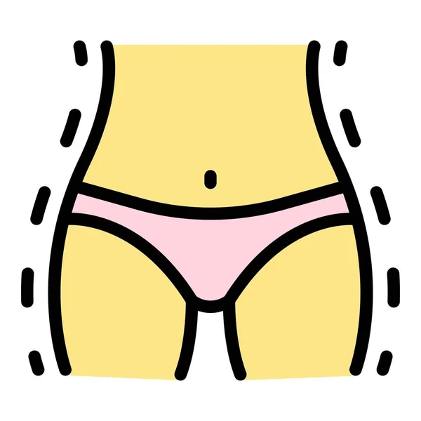 脚脂肪吸引アイコンアウトラインベクター 女性の後 スリムなビューティーカラーフラット — ストックベクタ
