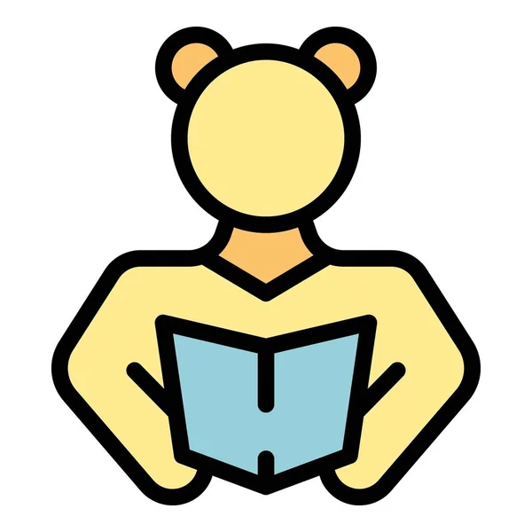 Kız Kitap Ikonu Ana Hatlarını Okuyor Anaokulu Eğitimi Çevrimiçi Öğretmen — Stok Vektör