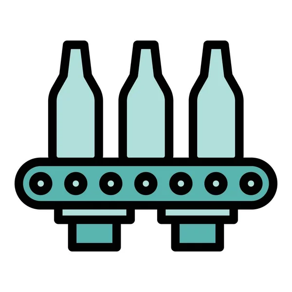 啤酒加工线图标轮廓矢量 工厂坦克 饮料生产色泽平坦 — 图库矢量图片