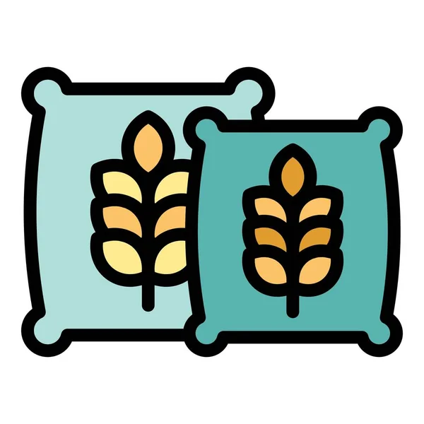 小麦袋图标轮廓矢量 袋装谷物 农场种子色泽平坦 — 图库矢量图片