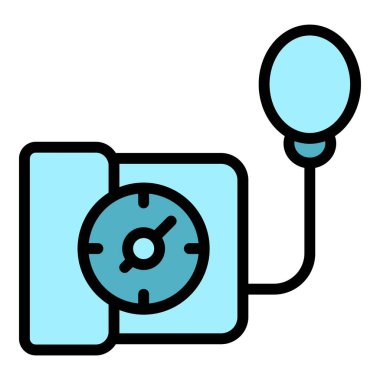 Kan basıncı aracı simgesi ana hat vektörü. Hemşire bakımı. Yardım servisi rengi düz