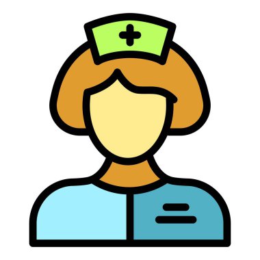 Personel insanları ikon ana hatları vektörü. Klinik bakımı. Yardım servisi rengi düz