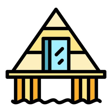 Hawaii bungalov ikonu ana hat vektörü. Tatil yazı. Ada villa rengi düz