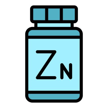 Zn kavanozu kapsül simgesi ana hat vektörü. Çinko elementi. Gıda mineral rengi düz