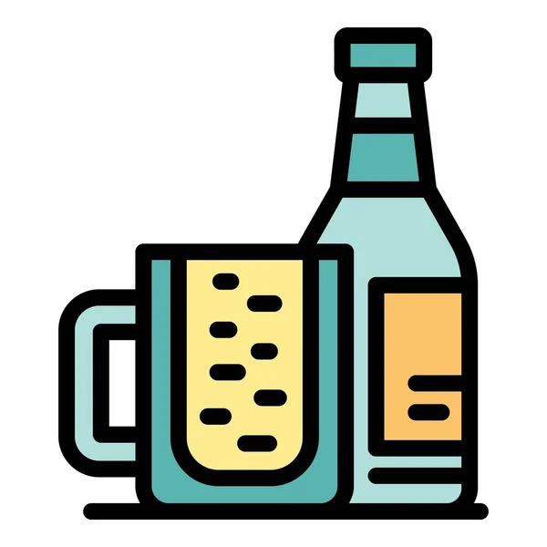 Ikona Kufla Piwa Domowego Wektor Zarysu Proces Fabryczny Pij Płynny — Wektor stockowy