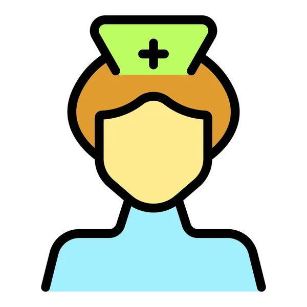 Medizinische Krankenschwester Symbol Umrissvektor Pflegemediziner Krankenhausdienst Farblich Flach — Stockvektor