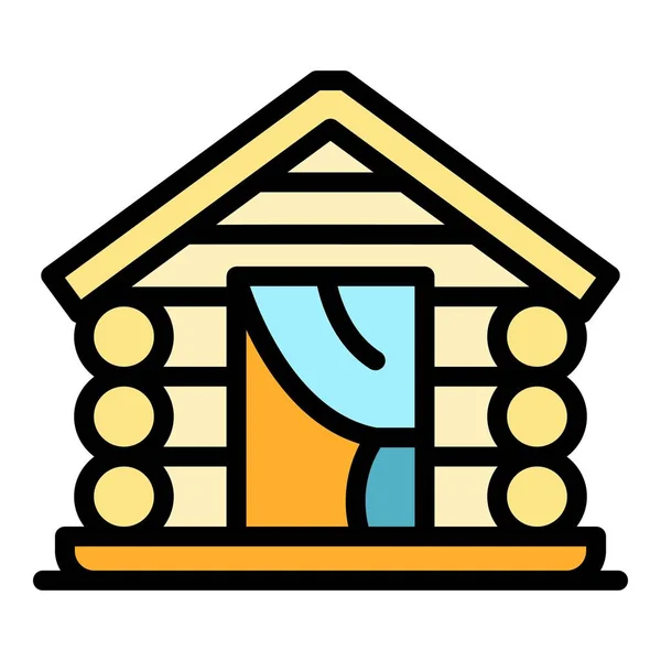 木平房图标轮廓矢量 房子的海滩海别墅色彩扁平 — 图库矢量图片