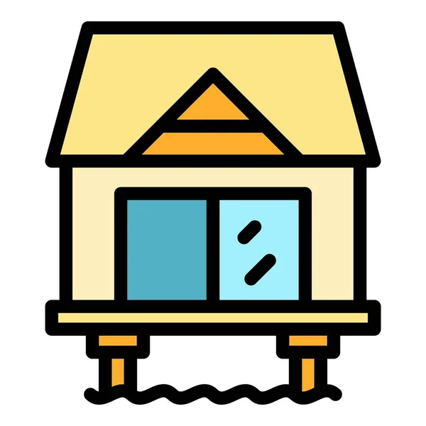 Hut Bungalow图标轮廓向量 热带住宅 海别墅色彩扁平 — 图库矢量图片
