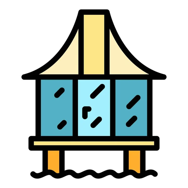 Home Bungalow Icon Outline Vector Sea House Villa Island Color — Stock Vector