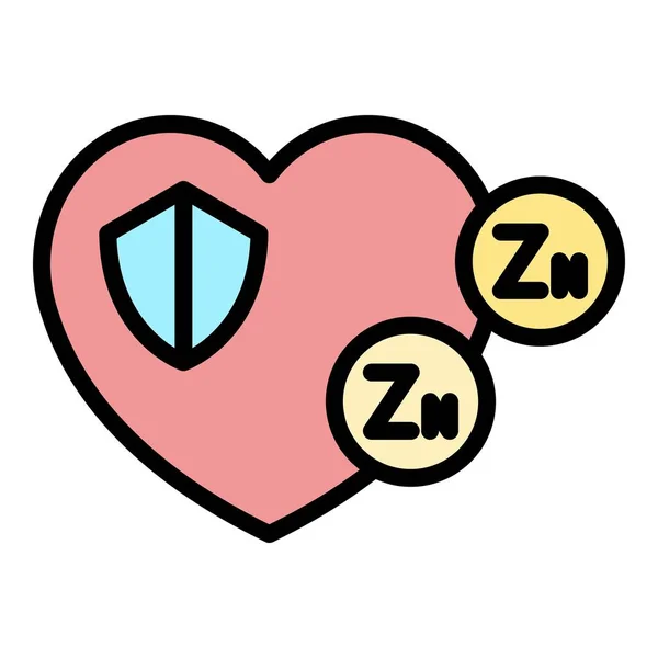 锌健康心脏图标轮廓矢量 食物维生素 Zn补色平 — 图库矢量图片