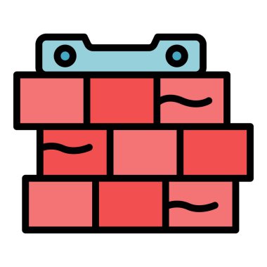 Tuğla harç seviyesi ikon ana hat vektörü. İşçi inşaatçısı. İnşaat duvarı rengi düz