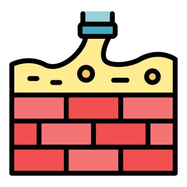 Duvar çimento ikonu ana hat vektörü. İş kurmak. Ev taşı rengi düz